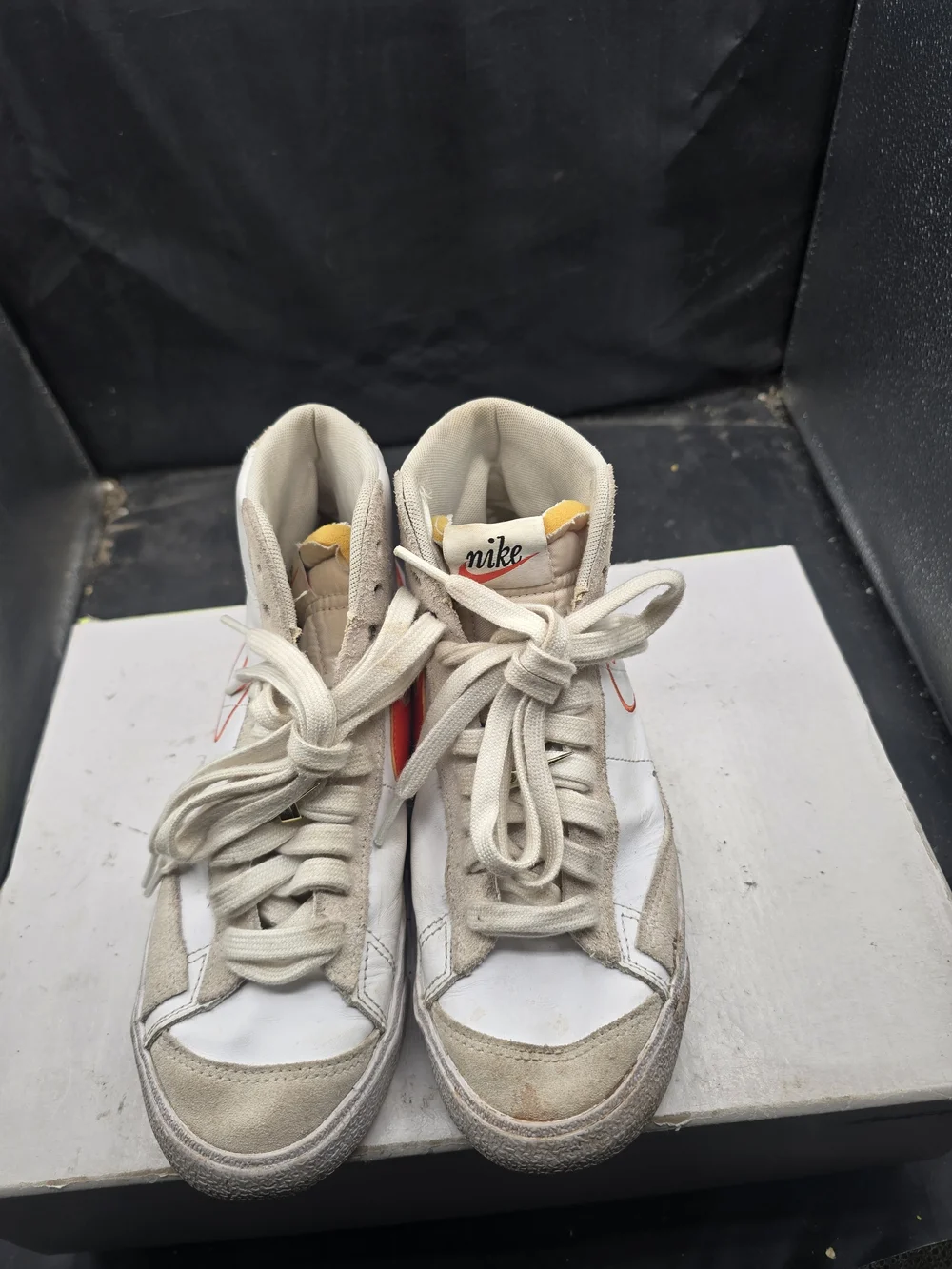 Nike‎ High Top Sneakers in White and Beige with Orange Swoosh